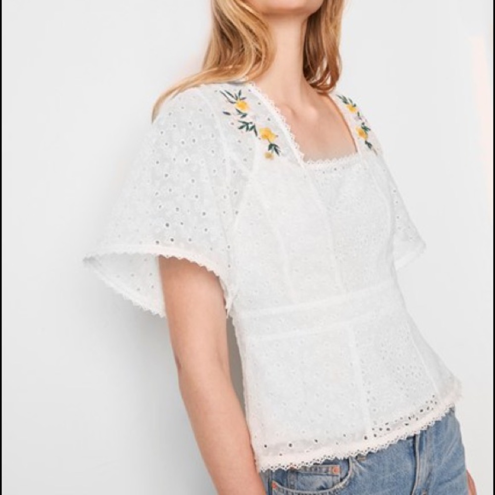 French Connection Embroidered Georgette White Top
